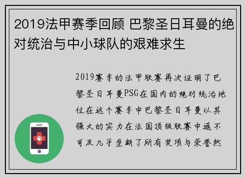 2019法甲赛季回顾 巴黎圣日耳曼的绝对统治与中小球队的艰难求生